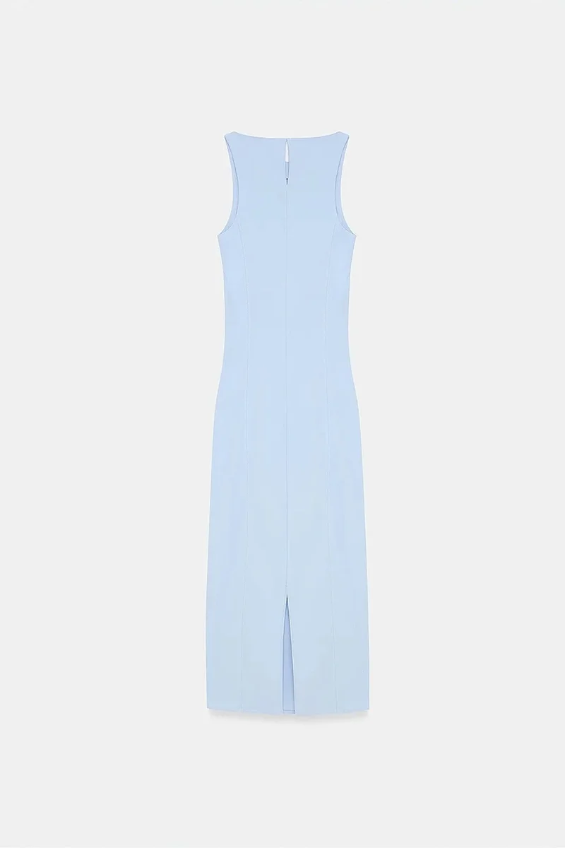 Dilvin Baby Blue DILVIN Sleeveless Midi Bodycon Dress With Slit for Women | Best Price UAE