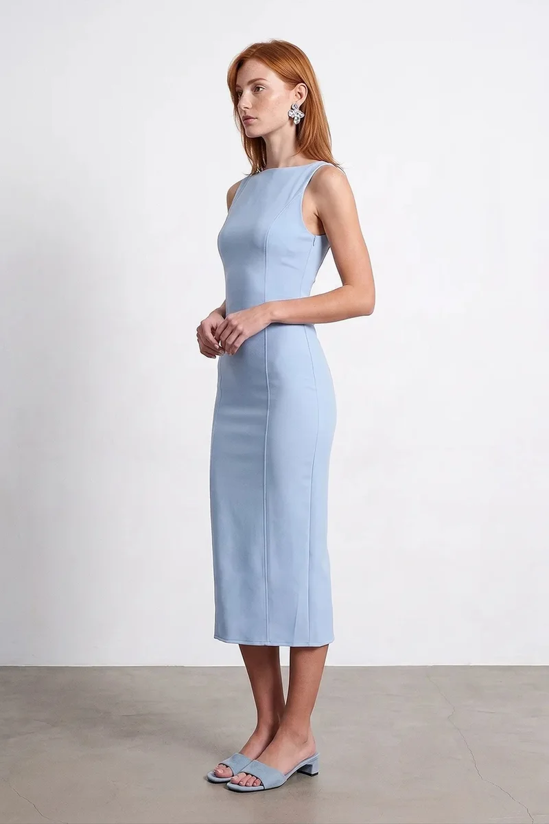 ديلفين DILVIN Sleeveless Midi Bodycon Dress With Slit