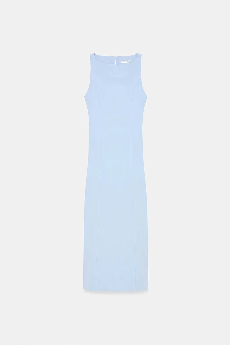 Dilvin Baby Blue DILVIN Sleeveless Midi Bodycon Dress With Slit for Women | Best Price UAE