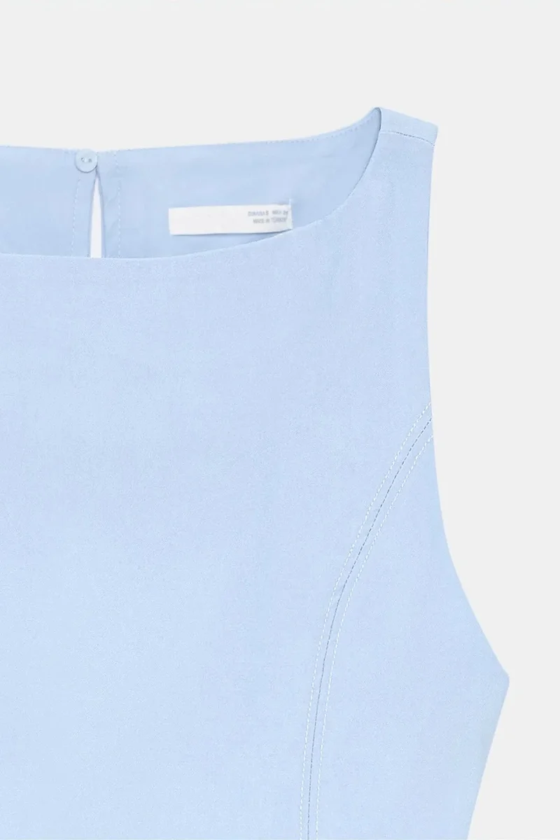 Dilvin Baby Blue DILVIN Sleeveless Midi Bodycon Dress With Slit for Women | Best Price UAE