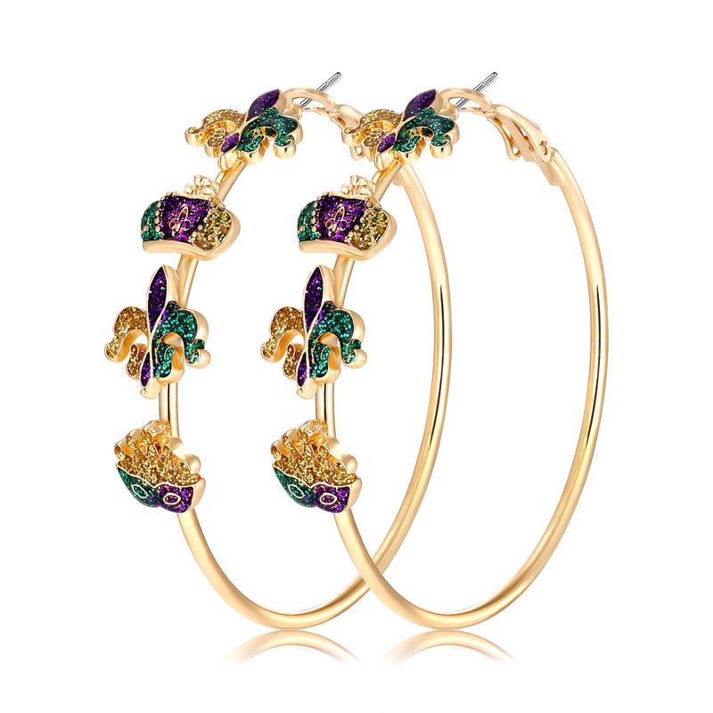 BVGA Holiday Hoop Earrings for Women Glitter Festive Enamel Green Shamrock Charm Hoops for Mardi Gras St. Patrick's Day Jewelry Gifts for Party Carnival - Image 1