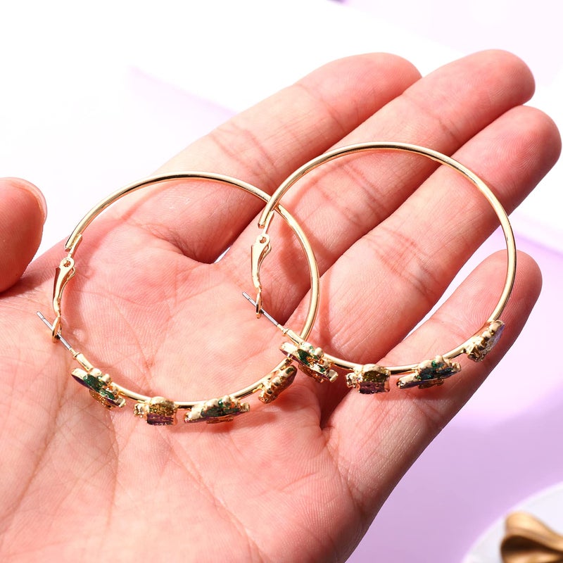 BVGA Holiday Hoop Earrings for Women Glitter Festive Enamel Green Shamrock Charm Hoops for Mardi Gras St. Patrick's Day Jewelry Gifts for Party Carnival - Image 3