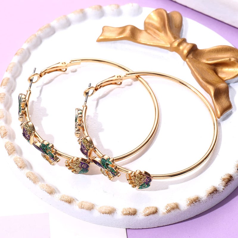BVGA Holiday Hoop Earrings for Women Glitter Festive Enamel Green Shamrock Charm Hoops for Mardi Gras St. Patrick's Day Jewelry Gifts for Party Carnival - Image 4