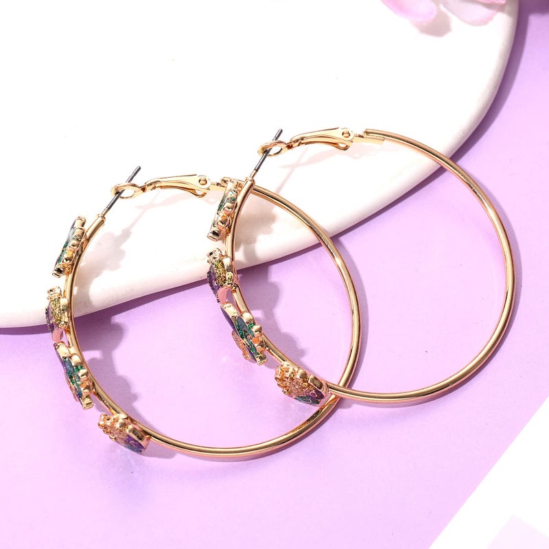 BVGA Holiday Hoop Earrings for Women Glitter Festive Enamel Green Shamrock Charm Hoops for Mardi Gras St. Patrick's Day Jewelry Gifts for Party Carnival - Image 2