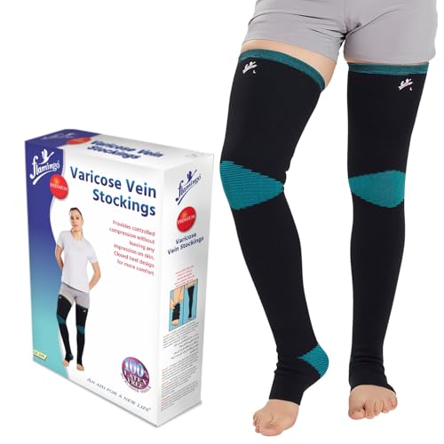Flamingo Premium Varicose Vein Stockings | Medical Compression Stockings for Varicose Veins & Swelling | Compression Socks for Men & Women | Size - LARGE | 1 Pair | - Image 2