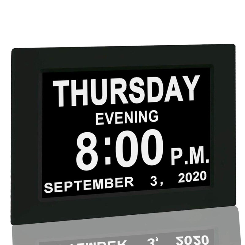 JALL New 2024 Digital Calendar Alarm Day Clock  with 8 Large Screen Display am pm Multiple Alarms for Impaired Vision People The Aged Seniors The Dementia for Desk Wall Mounted Black