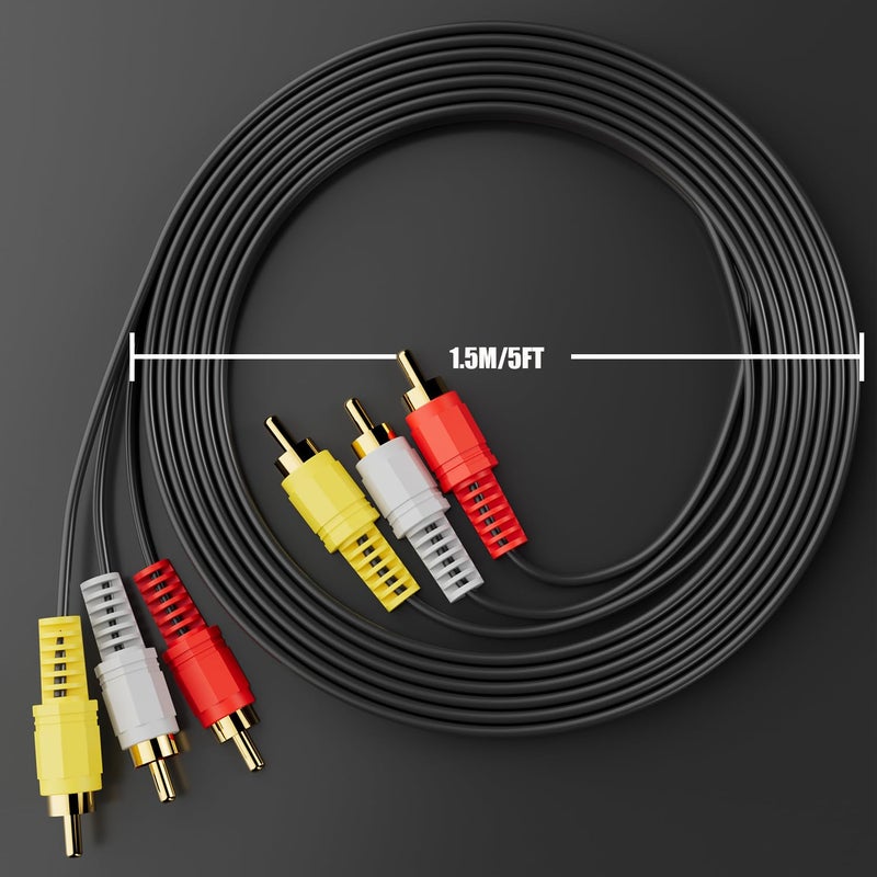 Eanetf RCA Cables, 3RCA Cable Audio Video 24K Gold Plated Connecting Audio Video Components AV Male to Male Cable for Home Theater amp, Stereo Systems (5ft-1pcs) - Image 2
