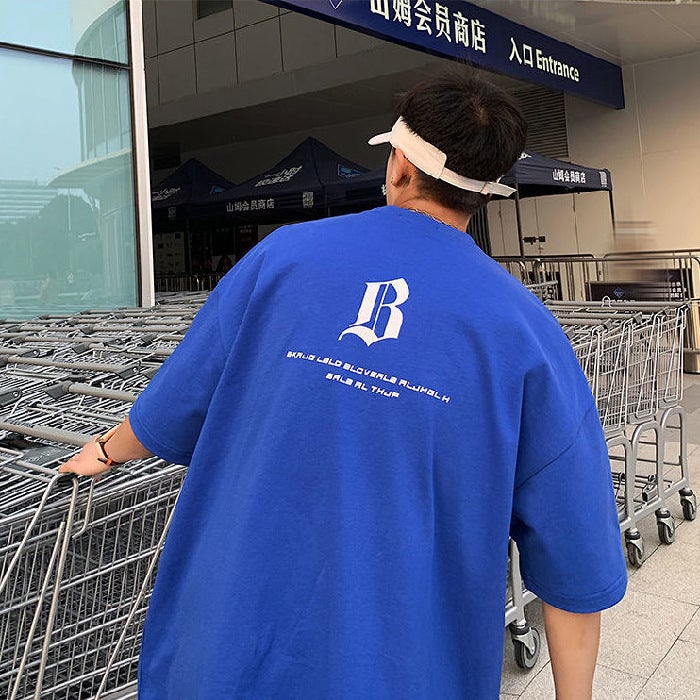 2024 Cotton Couple Short Sleeve T-Shirt New American Klein Blue Ins Trendy Korean Style Street Handsome Half Sleeve T-Shirt - Image 1