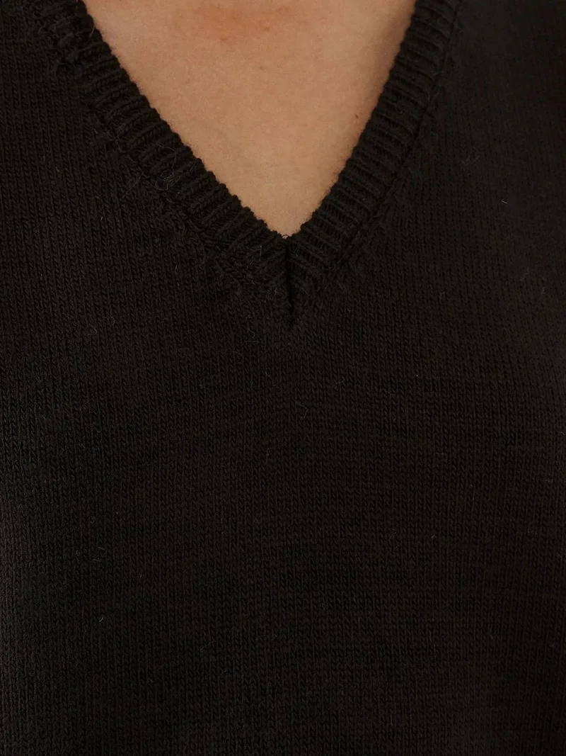 HICCUP Black V-Neck Short Sleeve Knit Sweater for Women | Best Price UAE
