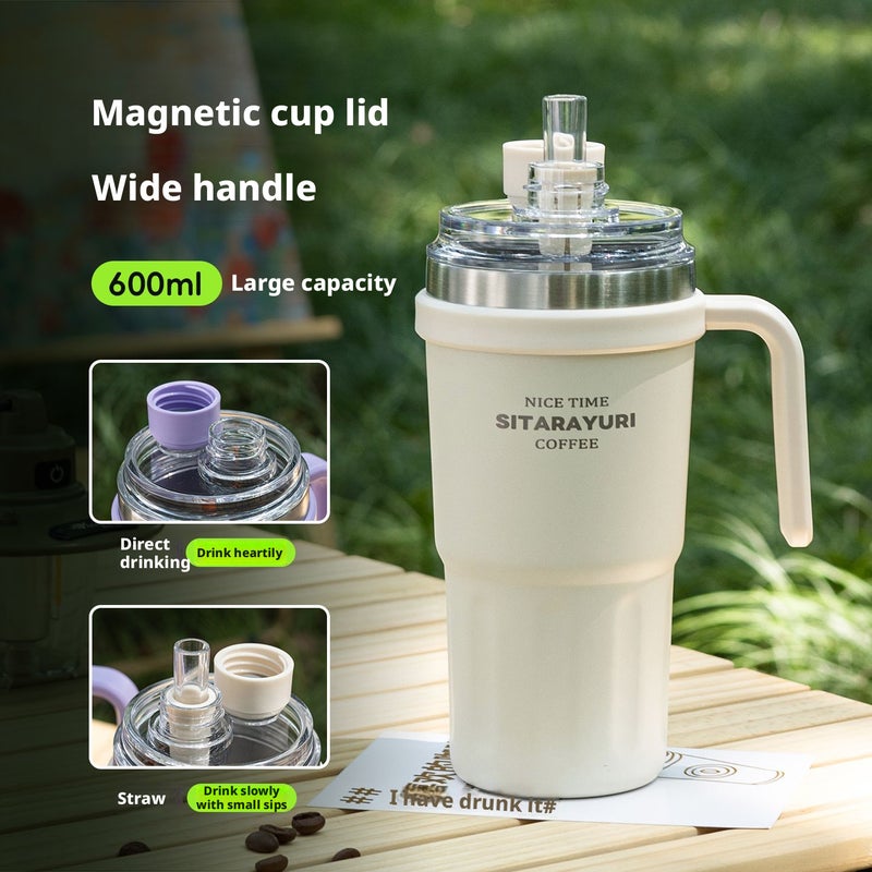 SARAYURI Stainless Steel Tumbler 600ml with Handle and Straw - Image 3
