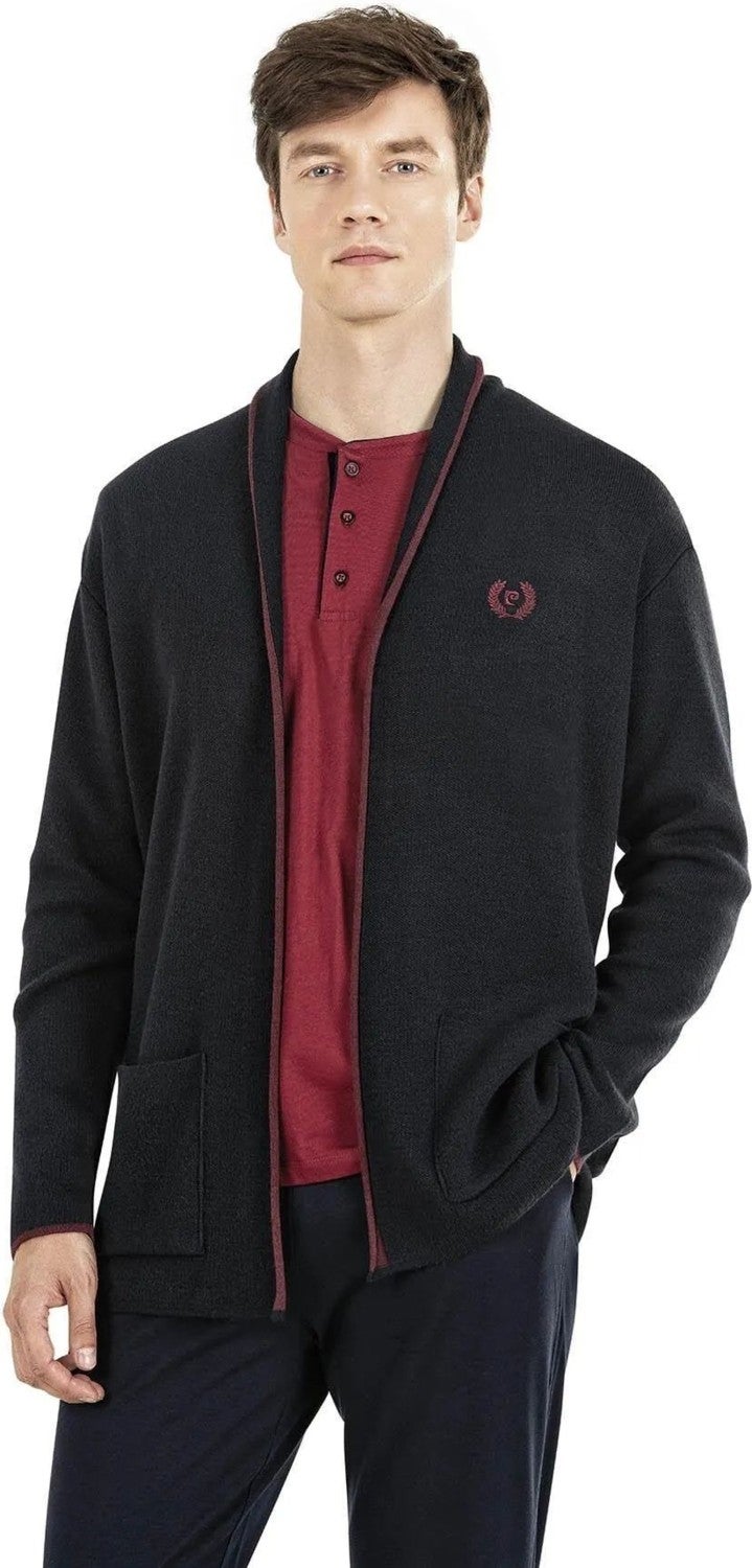 pierre cardin 5630 Men's Knitwear Long Sleeve Pajama Set with Robe-Navy Blue  - Image 3