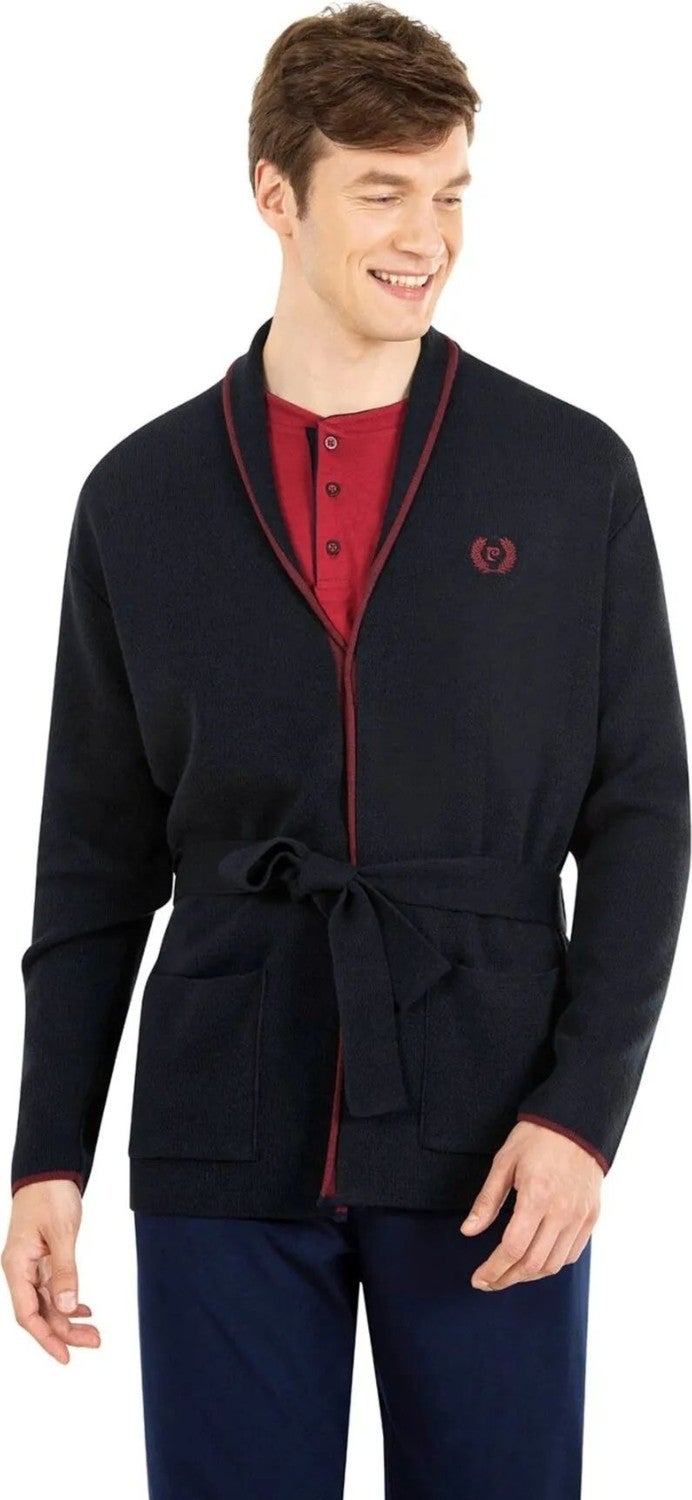 pierre cardin 5630 Men's Knitwear Long Sleeve Pajama Set with Robe-Navy Blue  - Image 4