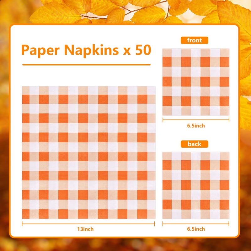 Quera 50 Pack Fall Napkins - White  Yellow Plaid Autumn Paper Tower Disposable Napkins for Thanksgiving  Engagement  Baby Shower  Celebration - Image 2