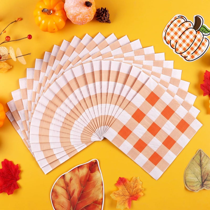 Quera 50 Pack Fall Napkins - White  Yellow Plaid Autumn Paper Tower Disposable Napkins for Thanksgiving  Engagement  Baby Shower  Celebration - Image 3