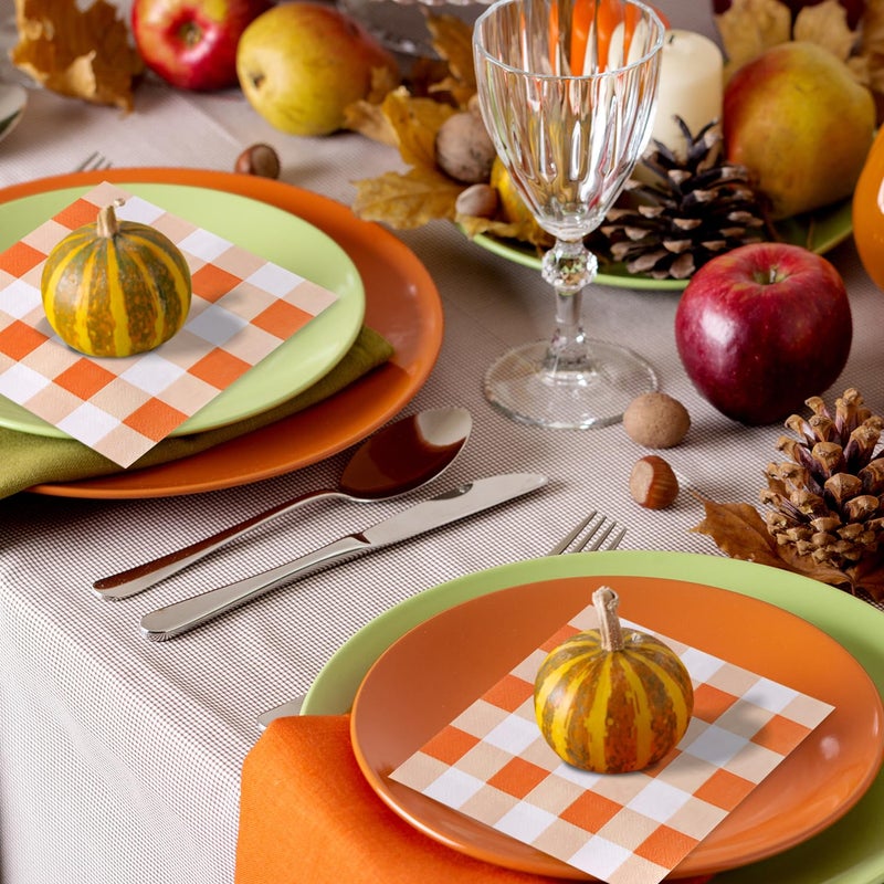 Quera 50 Pack Fall Napkins - White  Yellow Plaid Autumn Paper Tower Disposable Napkins for Thanksgiving  Engagement  Baby Shower  Celebration - Image 4