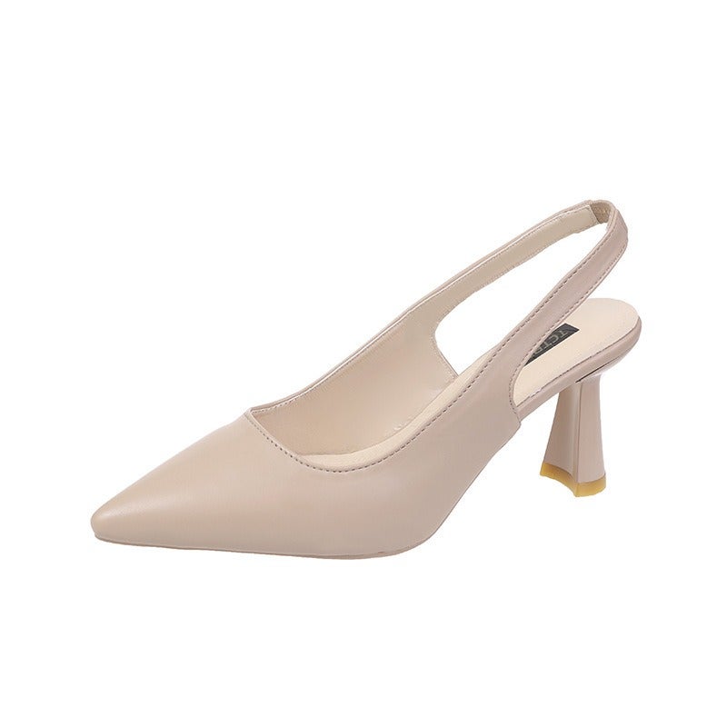 Women's Pointed Toe Mid Heel Open Back Sandals - 2022 Spring Summer New Arrival, Solid Color Hollow Out Slip-On Dress Shoes