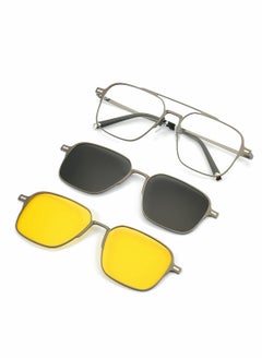 Magnetic Clip on Sunglasses for Men & Women Polarized UV Protection Retro Square Eyeglasses Fit Over Night Driving (3 PCS)