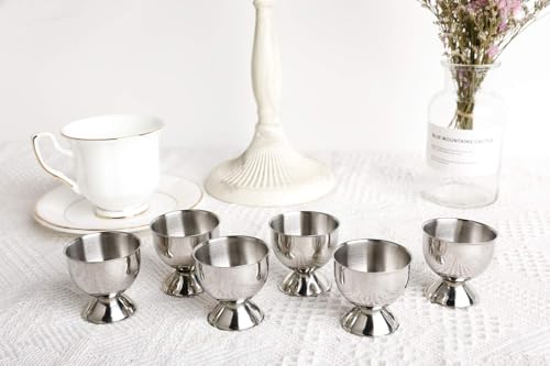 YellRin Stainless Steel Egg Cups Set for Hard Soft Boiled Eggs with 6 Egg Cup Holders 6 Egg Spoons - Image 3