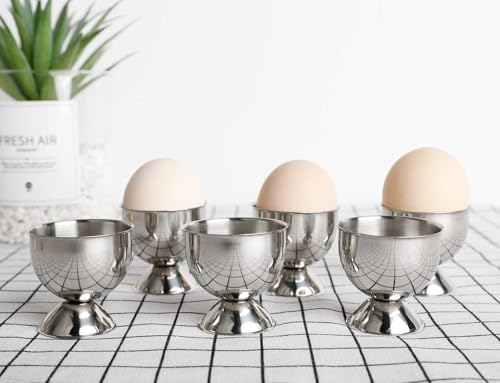YellRin Stainless Steel Egg Cups Set for Hard Soft Boiled Eggs with 6 Egg Cup Holders 6 Egg Spoons - Image 4