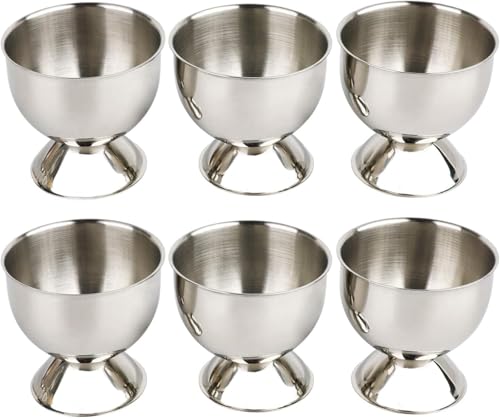 YellRin Stainless Steel Egg Cups Set for Hard Soft Boiled Eggs with 6 Egg Cup Holders 6 Egg Spoons - Image 1