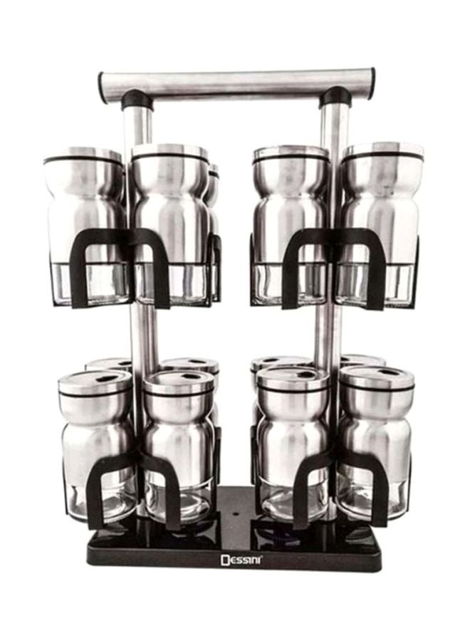 16-Piece Spice Jar Set Silver 30x16x39cm