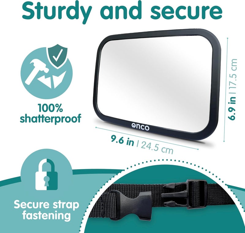 Onco Baby Car Mirror Rear Facing (2 Pack) - 100% Shatterproof & Shakeproof, Award-Winning Convex Car Mirror for Baby with 360° Rotation, Newborn Essentials (9.6 x 6.9 in) - Image 5