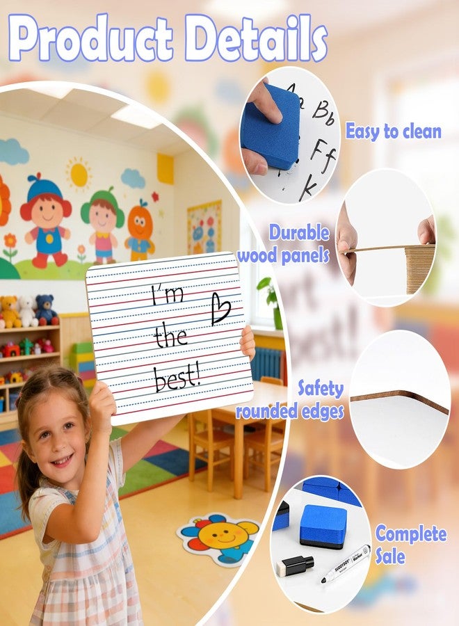 suooydoy Dry Erase Boards 32 Pack, 9"x12" Double Sided Small Whiteboards with Lines for Kids, Students, Teacher & Classroom Pack, Mini Individual White Boards Lined for Writing Math English Practice - Image 3