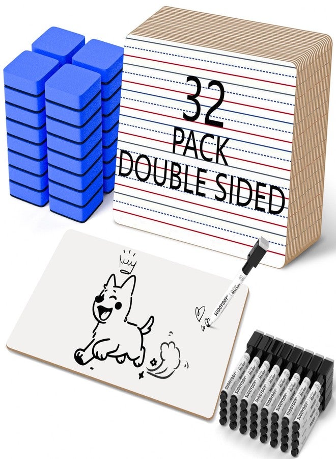 suooydoy Dry Erase Boards 32 Pack, 9"x12" Double Sided Small Whiteboards with Lines for Kids, Students, Teacher & Classroom Pack, Mini Individual White Boards Lined for Writing Math English Practice - Image 1