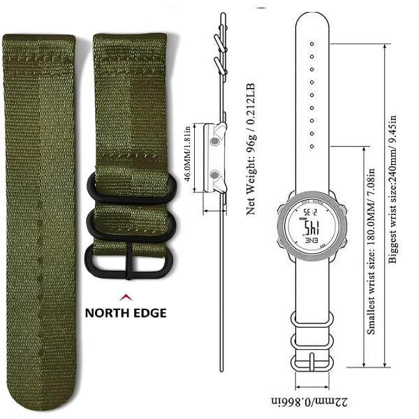 NORTH EDGE ساعة NORTH EDGE العسكرية الرقمية للرجال في الهواء الطلق مع بارومتر، بوصلة، ومقياس ارتفاع: أباتشي، أخضر - Image 4