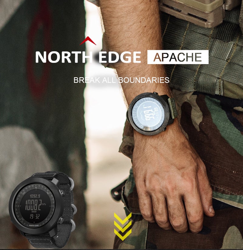 NORTH EDGE ساعة NORTH EDGE العسكرية الرقمية للرجال في الهواء الطلق مع بارومتر، بوصلة، ومقياس ارتفاع: أباتشي، أخضر - Image 2