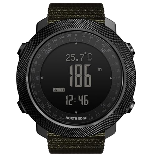 NORTH EDGE ساعة NORTH EDGE العسكرية الرقمية للرجال في الهواء الطلق مع بارومتر، بوصلة، ومقياس ارتفاع: أباتشي، أخضر - Image 1