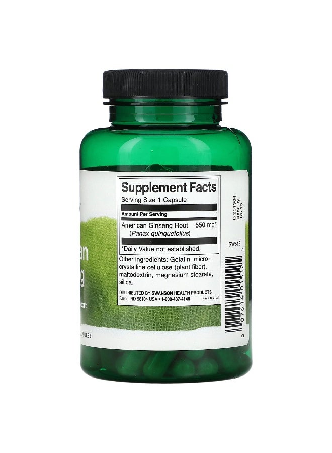 Swanson, American Ginseng , 550 mg , 100 Capsules - Image 2