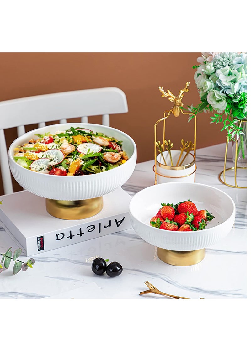 Excefore Ceramic Fruit Bowl, 8 Inch Dinner Table and Tea Coffee Pedestal Tray,Elegant and Practical Bread and Fruit Trays, Salad or Dessert Display Trays for Parties, White, L - Image 5