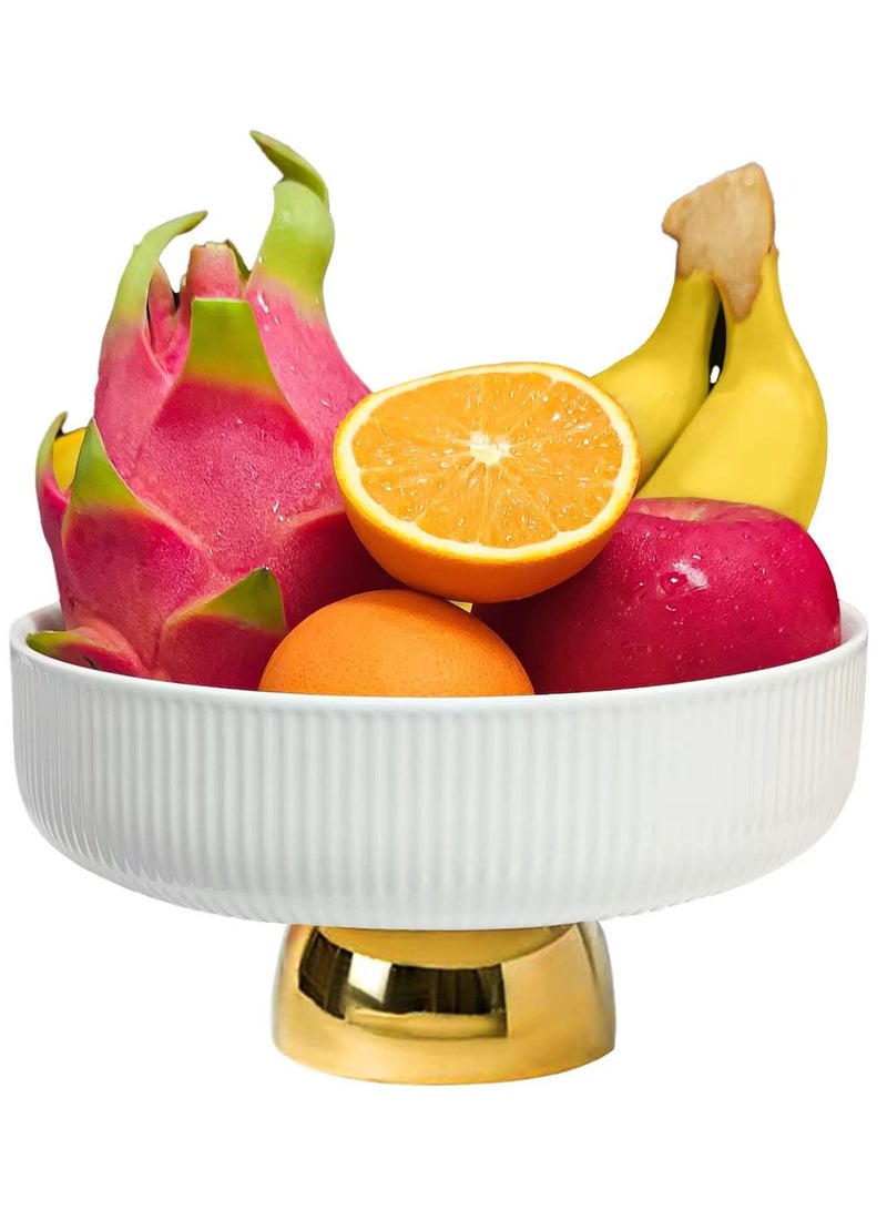 Excefore Ceramic Fruit Bowl, 8 Inch Dinner Table and Tea Coffee Pedestal Tray,Elegant and Practical Bread and Fruit Trays, Salad or Dessert Display Trays for Parties, White, L - Image 1