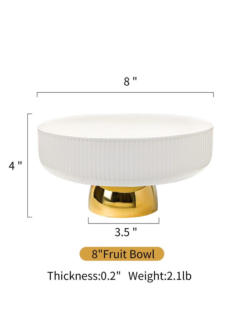 Excefore Ceramic Fruit Bowl, 8 Inch Dinner Table and Tea Coffee Pedestal Tray,Elegant and Practical Bread and Fruit Trays, Salad or Dessert Display Trays for Parties, White, L - Image 2