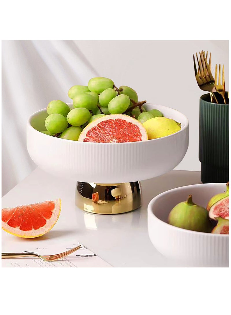 Excefore Ceramic Fruit Bowl, 8 Inch Dinner Table and Tea Coffee Pedestal Tray,Elegant and Practical Bread and Fruit Trays, Salad or Dessert Display Trays for Parties, White, L - Image 3