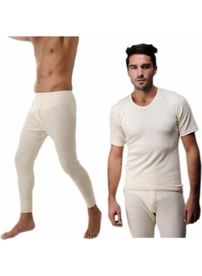 Hasyün - Men's 100% Wool Short Sleeve Undershirt Tights Underwear Set 1000 - 1001 - 1 Set - Image 1