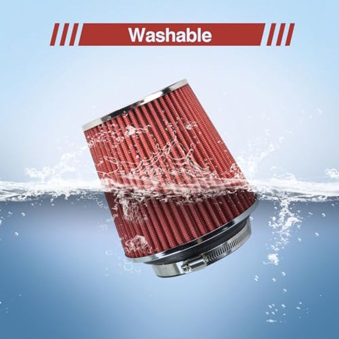 GESEXI Universal Clamp On Air Intake Filter fits 3 In /3.5 In /4 In Three Different Size, Cone Air Intake Filter-Red - Image 3