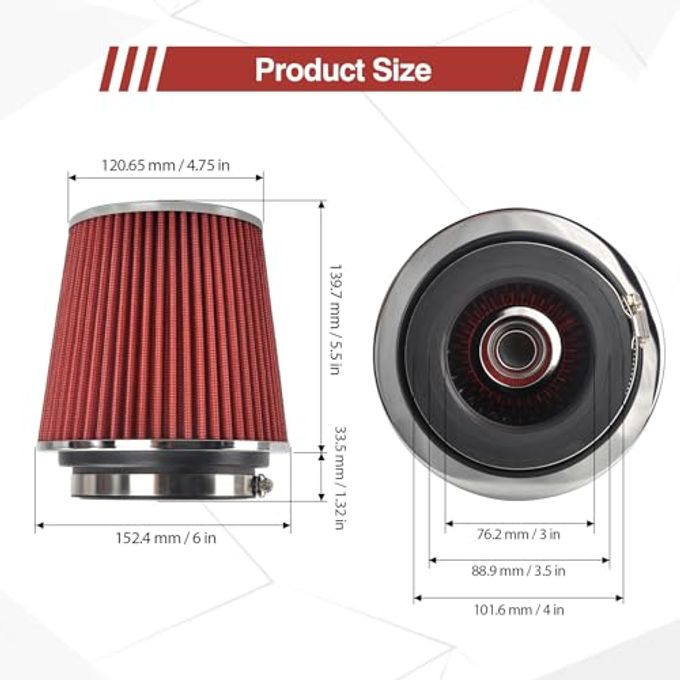 GESEXI Universal Clamp On Air Intake Filter fits 3 In /3.5 In /4 In Three Different Size, Cone Air Intake Filter-Red - Image 5