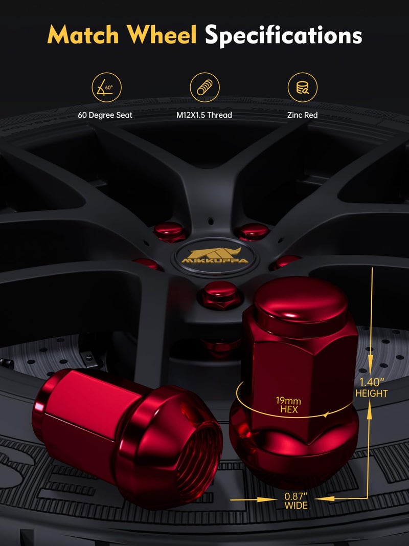 MIKKUPPA M12x1.5 Lug Nuts - Replacement for 2006-2019 Ford Fusion, 2000-2019 Ford Focus, 2001-2019 Ford Escape Aftermarket Wheel - 20pcs Red Closed End Lug Nuts - Image 2