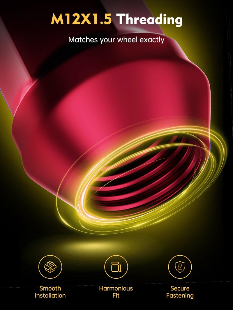 MIKKUPPA M12x1.5 Lug Nuts - Replacement for 2006-2019 Ford Fusion, 2000-2019 Ford Focus, 2001-2019 Ford Escape Aftermarket Wheel - 20pcs Red Closed End Lug Nuts - Image 5