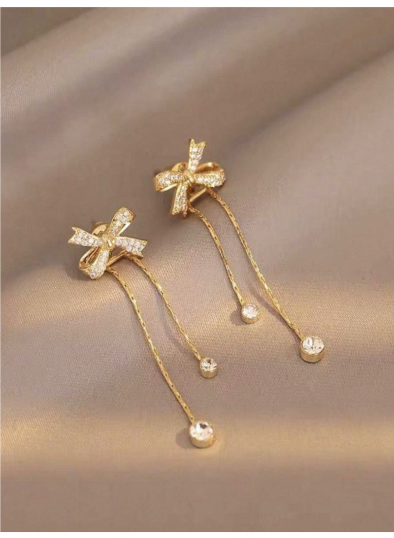 زوج أقراط طويلة بتصميم فراشة مع شرابة سلسلة - Image 1