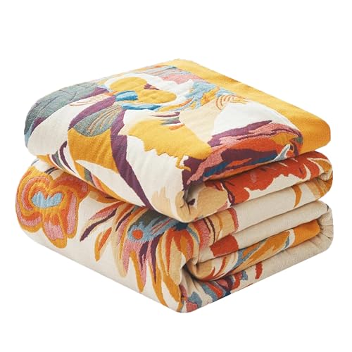 VANJOROY Boho Throw Blanket 60" x 80", 100% Organic Cotton Skin-Friendly Lightweight Ultra Soft Bed Quilt Throw - Fall Floral Butterfly Farmhouse Decor Blanket for Sofa Couch Chair and Gift. - Image 1