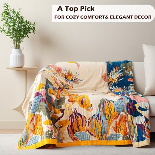 VANJOROY Boho Throw Blanket 60" x 80", 100% Organic Cotton Skin-Friendly Lightweight Ultra Soft Bed Quilt Throw - Fall Floral Butterfly Farmhouse Decor Blanket for Sofa Couch Chair and Gift. - Image 3
