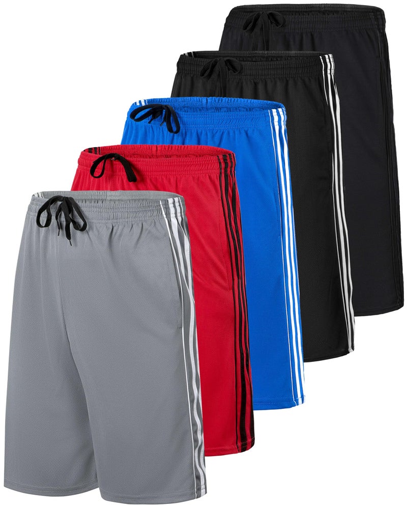 REALESSENTIALS Real Essentials 5 Pack: Men’s 9" Mesh Shorts – Athletic Gym, Workout, Basketball, Running, Casual Lounge Activewear Pockets, Set 5,M - Image 1