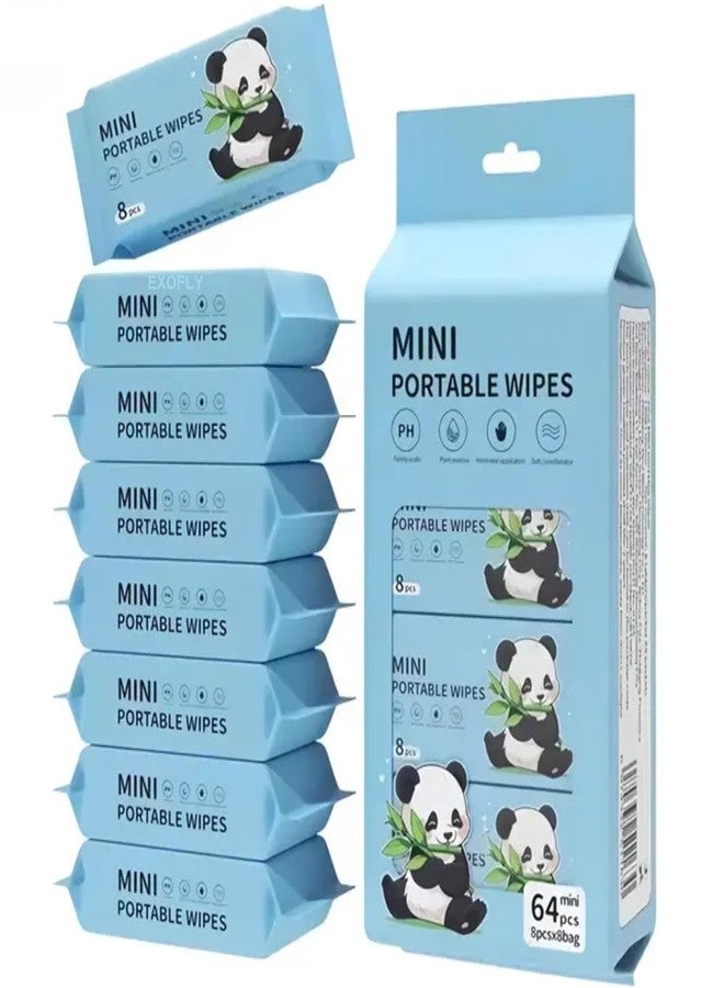 EXOFLY مناديل إكسوفلاي الصغيرة للأطفال، مناديل مبللة لطيفة على البشرة، بدون رائحة ومضادة للحساسية، مناسبة للبشرة الحساسة للبالغين والأطفال والرضع، مناديل جيب محمولة للعناية ببشرة الطفل، عبوة واحدة تحتوي على 64 منديلًا متعدد الاستخدامات - Image 1