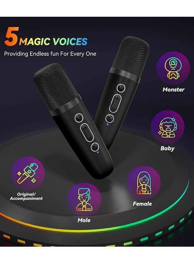 FLOWING Karaoke Machine for Kids Adults, Portable Bluetooth Mini Karaoke Microphone Singing Speaker with 2 Wireless Mic and Light, Toys for All Smartphones, Birthday, Family, Home Party (Black) - Image 3