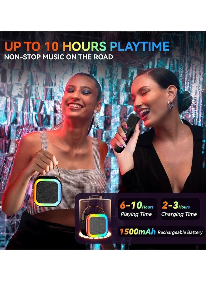 FLOWING Karaoke Machine for Kids Adults, Portable Bluetooth Mini Karaoke Microphone Singing Speaker with 2 Wireless Mic and Light, Toys for All Smartphones, Birthday, Family, Home Party (Black) - Image 2