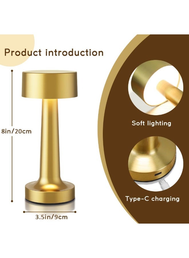 Home Care Portable LED Table Lamp, 3-Levels Brightness Metal Desk Lamp,3 Color Touch Control Rechargeable Lamp, Ideal Bedside Lamp for Nightstand,Bedroom, Living Room (Gold) - Image 5