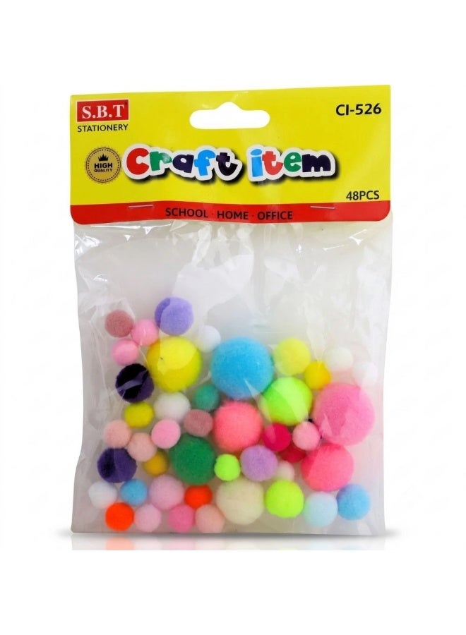 SBT Stationery Craft Item Pom Pom Balls- 48pcs